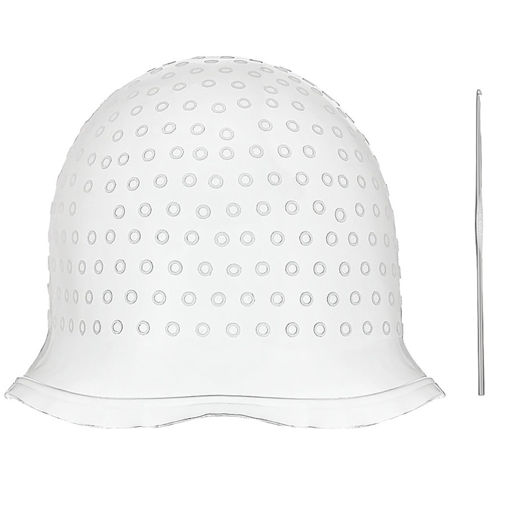 Casca din silicon pentru vopsit suvite, Axroad Mall, Cu carlig, Cu gauri mici peste tot pentru respirabilitate, Design ondulat, Protectia impotriva murdariei, Reutilizabila, Dimensiune universala, 30.5x22cm, Alb