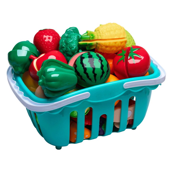 Zöldség-gyümölcs játékkészlet, 36 részes, Konyha gyerekeknek, szerepjáték, Fantasy, 3 év+, zöldség vágás, többszínű, 23x13x16cm
