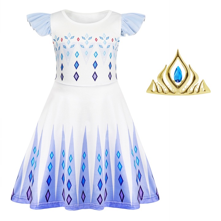 Costum Elsa - Frozen Copii Set, Party Chili®, Halloween, Cosplay, Craciun, Carnaval, Paste, Ziua Copilului, Ziua Indragostitilor, Albastru, 5-6 Ani, 120 cm