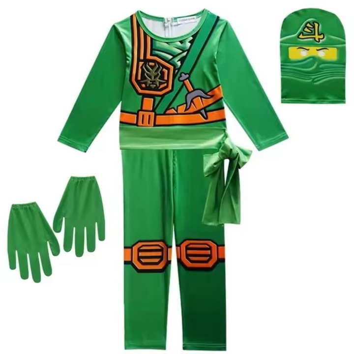 Costum copii Lego Ninjago, Funny Party Shop®, Ninja Verde,5-6 ani