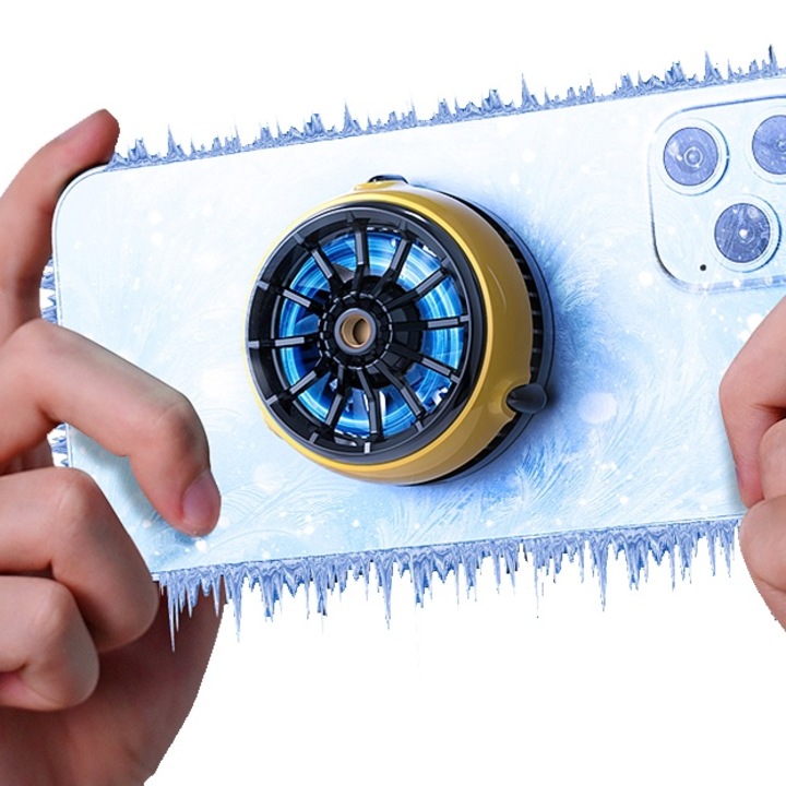 Cooler pentru racire telefon sau tableta universal Cooling Semiconductor Radiator Magnetic racire rapida iluminat RGB USB-C Galben