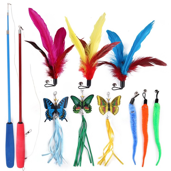 Set jucarii pentru pisici Momcbebe, 11 piese, multicolor, 45x12x3cm