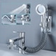 Set de dus MOSMAOO®, suport de perete cu furtun in forma de para pentru chiuveta sau robinet de baie, ABS, Argintiu