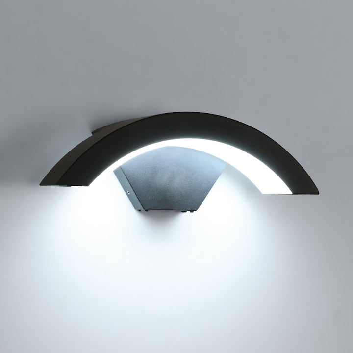 Външна стенна лампа, Toolight, U-образна, Черна, 24W, Несензорна, Студено бяла светлина, 220V