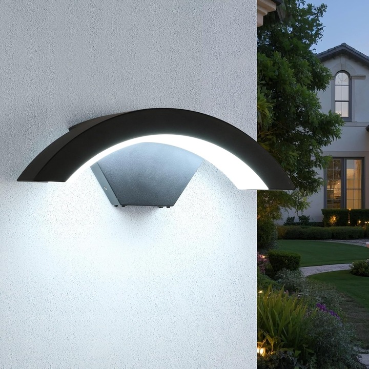Aplica exterior, Toolight, in forma de U, Negru, 24W, Non-senzorial, Lumina alba Rece 6500K, Gradina, Garaj, Sufragerie, Dormitor