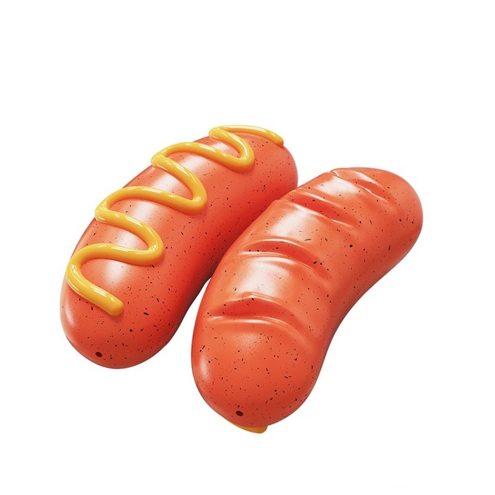 Jucarie pentru caini Momcbebe, interactiva, curatare dinti, cauciuc, portocaliu, 6.7x16.1cm