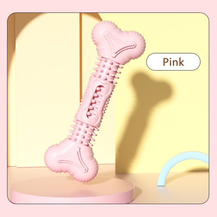 Kutyajáték, Momcbebe, fogtisztításhoz, strapabíró, gumi, rózsaszín, 14,5x5cm