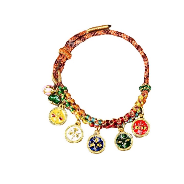 Bratara etnica impletita unisex, multicolora cu pandantive