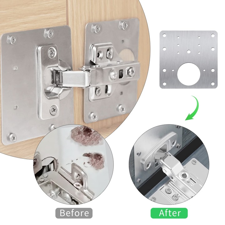 Set 10 elemente de reparare a balamalei, lasesasies®, inox, 90x90mm, argintiu, cu suruburi si surubelnita inclusa