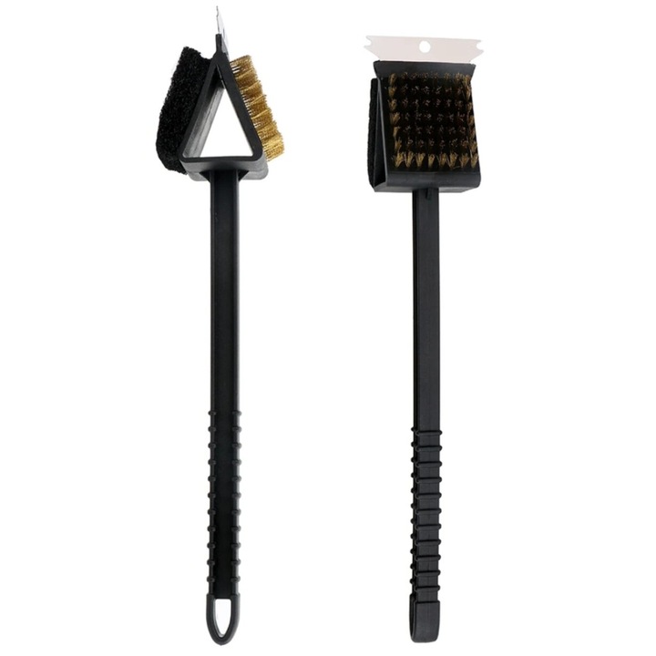 Perie pentru gratar, Edibazzar, Cupru / Plastic / Otel, 3 in 1, 36.5 x 7 x 7 cm, Negru