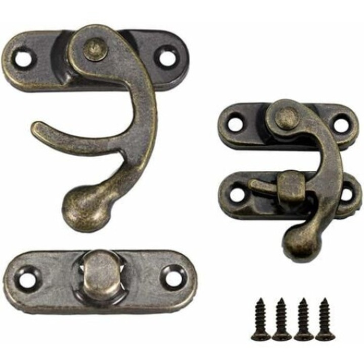 Set 20 perechi incuietori retro corn, fier cu finisaj bronz antic, 27x32mm, pentru cutii si dulapuri