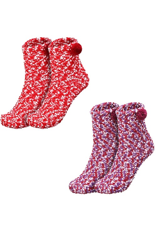 Set 2 perechi sosete pufoase dama, multicolor, poliester, one-size