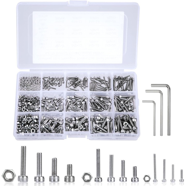 Set 480 suruburi/piulite inox, cap hexagonal, cutie sortare