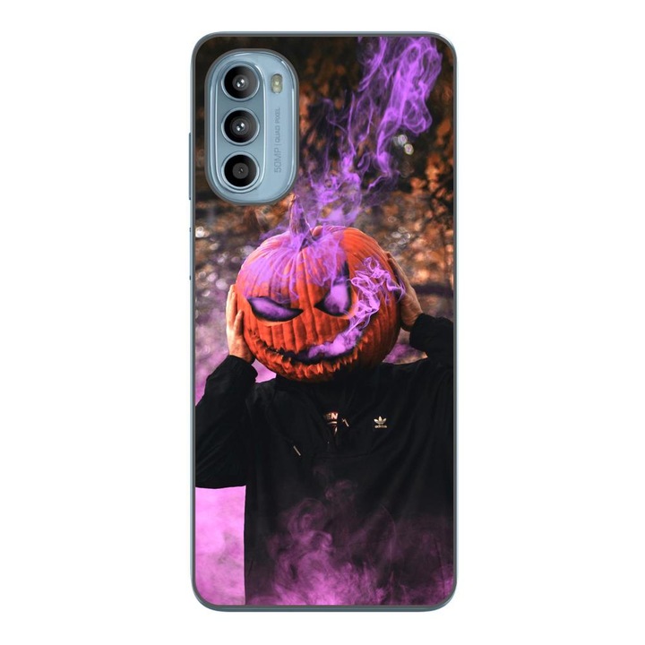 Husa compatibila cu Motorola Moto G52 Silicon Gel Tpu Model Halloween Cap Dovleac cu Fum