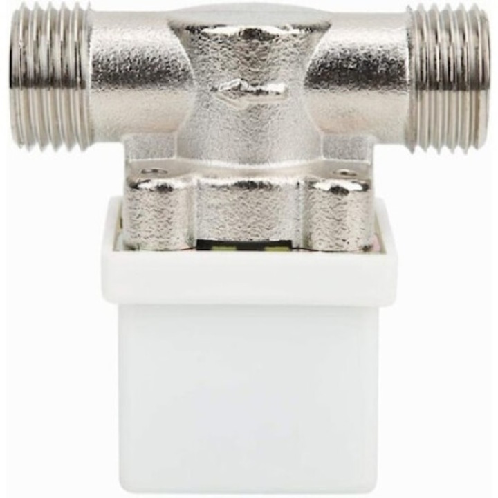 Electrovalva, G1/2", ABS, DC 12V/0.3A, 6.5x6.5x5.5cm, Argintiu/Alb