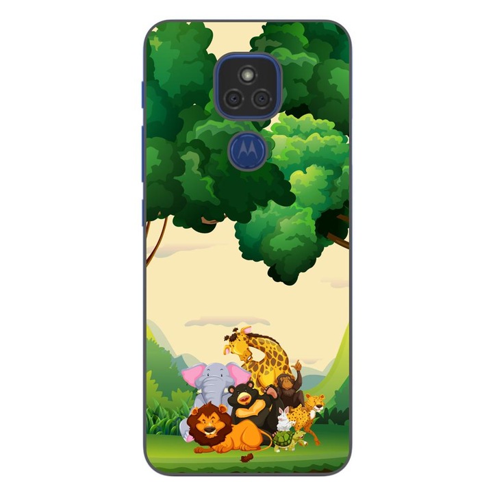 Husa compatibila cu Motorola Moto E7 Plus Silicon Gel Tpu Model Jungla cu Animale