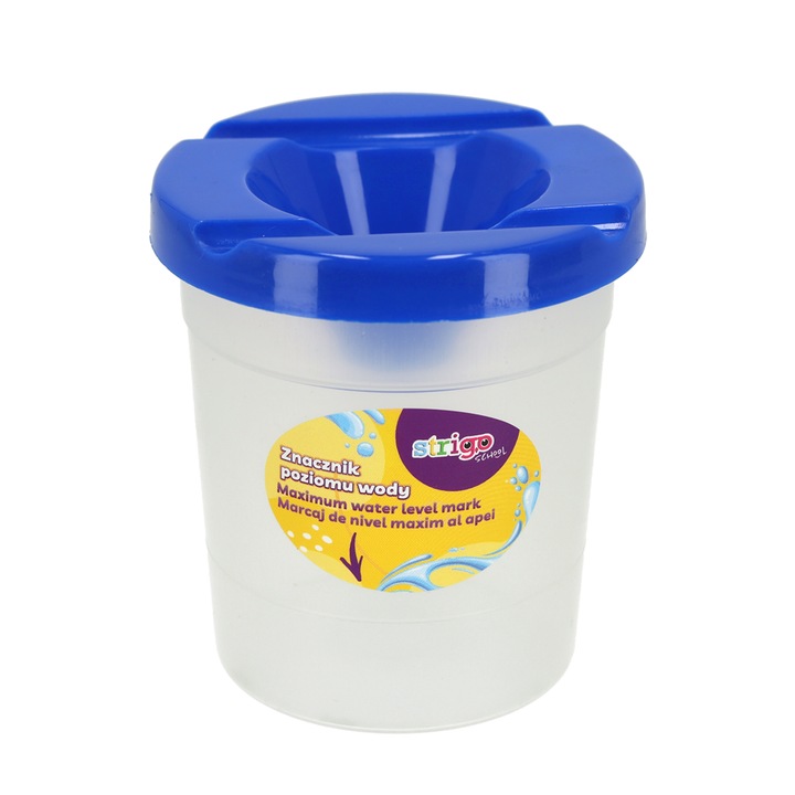 Pahar Strigo pentru pictura, fara varsare cu suport pentru 2 pensule, multicolor