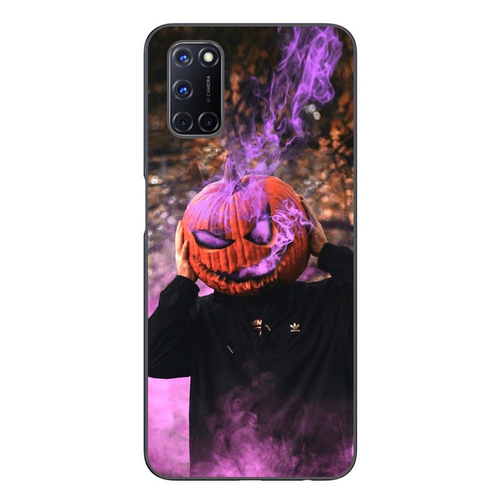 Husa compatibila cu Oppo A72 Silicon Gel Tpu Model Halloween Cap Dovleac cu Fum