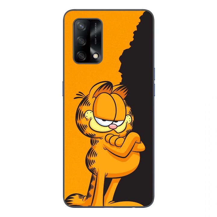 Husa compatibila cu Oppo A74 4G Silicon Gel Tpu Model Garfield Black and Orange