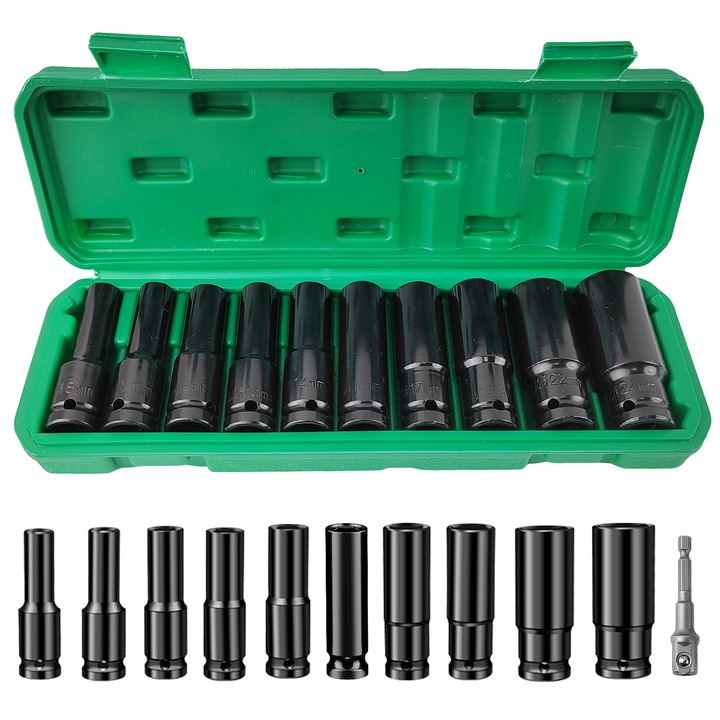 Set chei tubulare gxwcyi, 10 piese, 1/2'', 8-24mm, Verde, 78mm