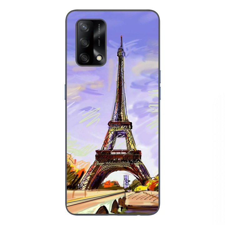 Husa compatibila cu Oppo A74 4G Silicon Gel Tpu Model Desen Turnul Eiffel