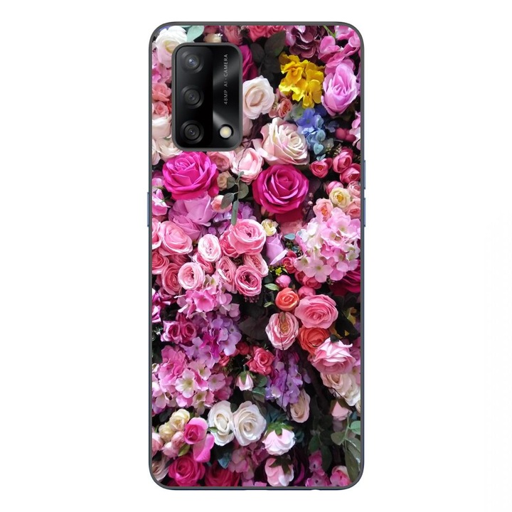 Husa compatibila cu Oppo A74 4G Silicon Gel Tpu Model Trandafiri Roz