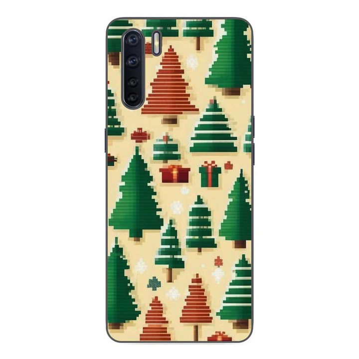 Husa compatibila cu Oppo A91 Silicon Gel Tpu Model Pixel Art Christmas Tree Pattern