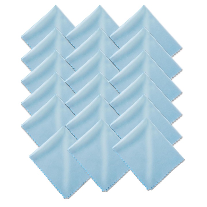 Комплект от 18 кърпички за очила, SIBINTA, Премахва мазнина и пръстови отпечатъци, Перфектно почистване, Машинно пране и многократна употреба, За телефон, таблет, Микрофибър, 18x15см, Син