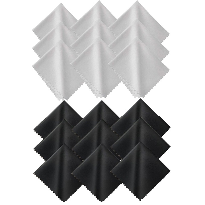 Комплект от 18 кърпички за очила, SIBINTA, Премахва мазнина и пръстови отпечатъци, Перфектно почистване, Машинно пране и многократна употреба, За телефон, таблет, Микрофибър, 18x15 см, Черно/Сиво