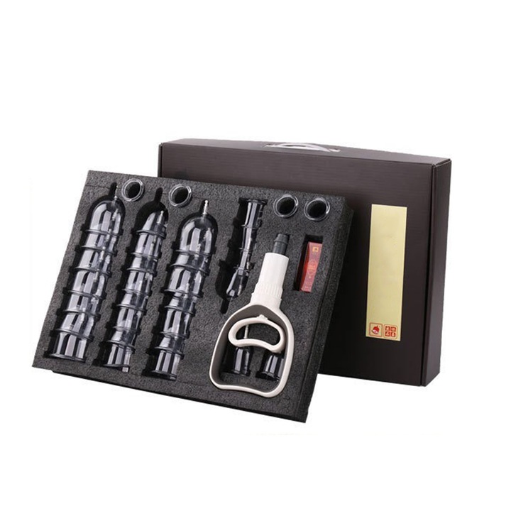 Set 32 Ventuze de Masaj, SINBINTA, Terapie profesionala cu acupunct chinezesc, Cu pompa de vid, Pentru masaj corporal, ameliorarea durerii, Polistiren, 40.5 x 30 x 7.8cm, Alb