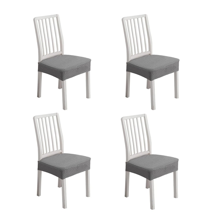 Set 4 Huse Scaun, SINBINTA, Impermeabil, Elastic, Usor de curatat, Masina de spalat, Pentru bucatarie, sufragerie, hoteluri, restaurant, Poliester, Universala, Gri deschis