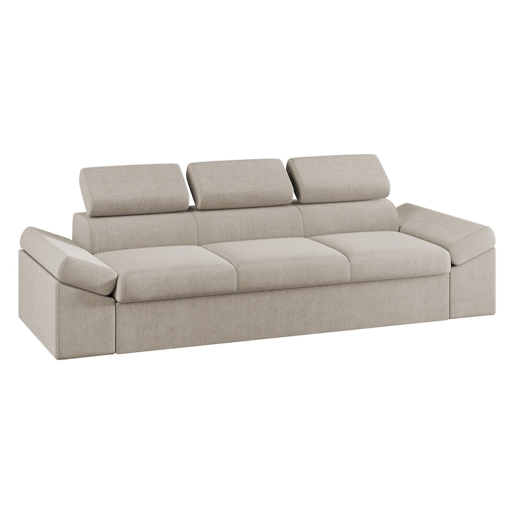 Canapea Magic, extensibila, tetiere reglabile, stofa, 250 x 90 x 90 cm, Crem