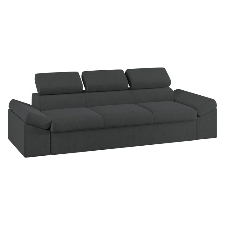 Canapea Magic, extensibila, tetiere reglabile, stofa, 250 x 90 x 90 cm, Gri Inchis