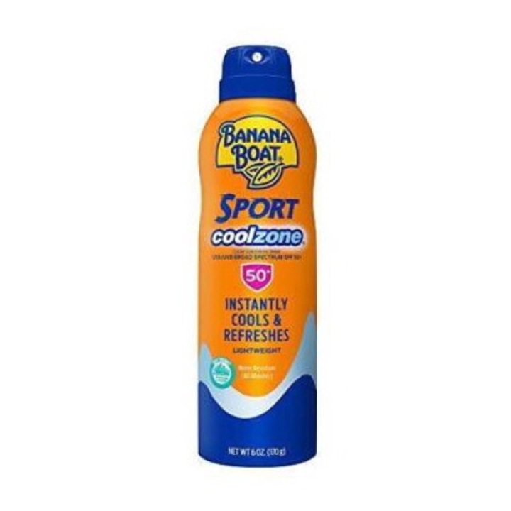 Spray de protectie solara SPF 50, Banana Boat, Sport Cool Zone, impermeabil, racoritor, protectie eficienta, fara parabeni, formula usoara, 170g