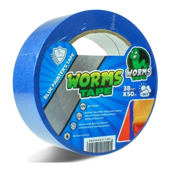 Bbanda de mascare, Worms Tape, albastra 38mm x 50m