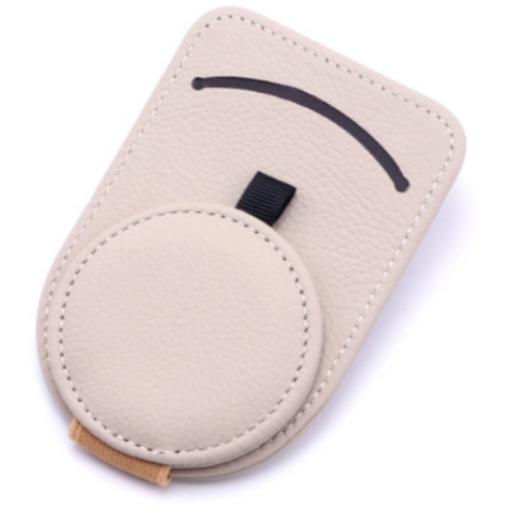 Többfunkciós autós tartó, szemüvegekhez és kártyákhoz, bőr, bézs, 12x7,8x3,2 cm