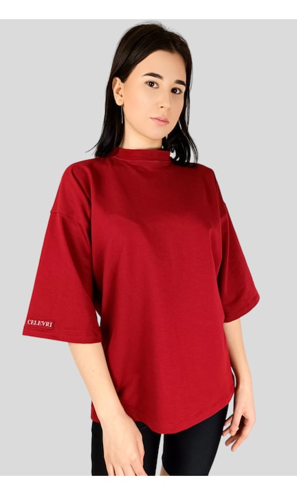 Tricou cu maneci supradimensionate, de dama, Visiniuzqsq, Visiniu