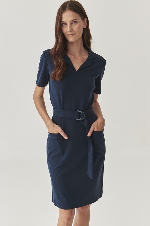 Tatuum, Rochie din amestec de modal cu buzunare aplicate, Bleumarin, XL