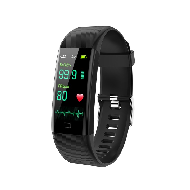Bratara inteligenta de Fitness Stnqtsrv F07t, Monitorizare Temperatura, Ritm Cardiac, Somn, GPS, Impermeabil IP67, pedometru pentru femei / barbati / copii, Negru