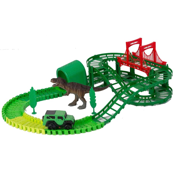 Interaktív Játék, Versenypálya Szett, Mini Elektromos Dinoszaurusz Autó, DIY Építőjáték, Gyerekeknek, Azúrkék Modell, 35 x 25 cm, Dalimag