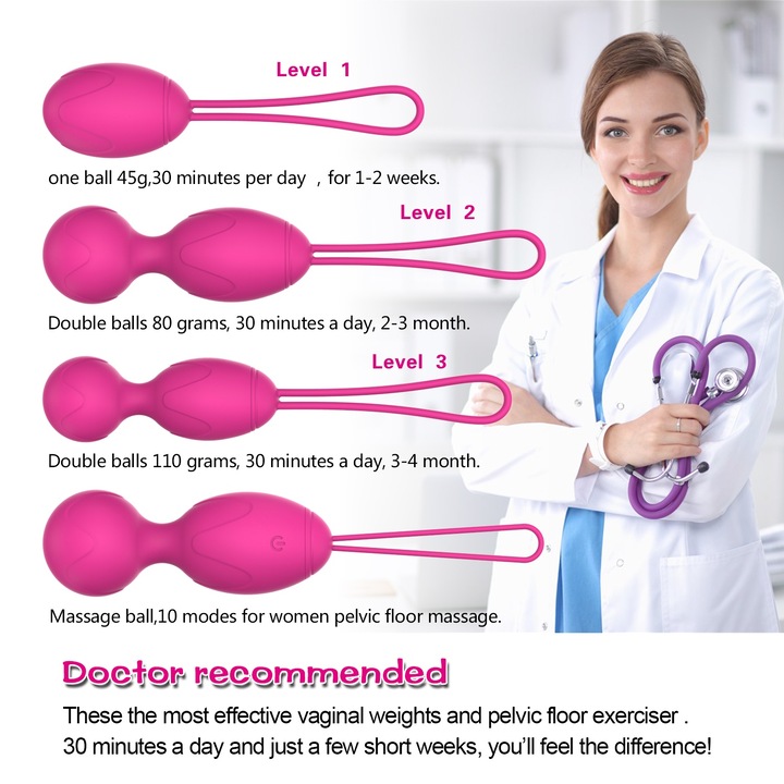 Комплект топка на Кегел 2 в 1, укрепва мускулите на тазовото дъно и подобрява вагиналния тонус, силиконова, водоустойчива, безжично управление, розова