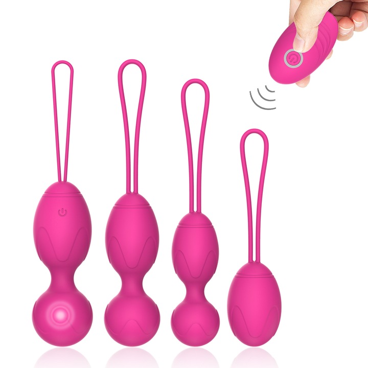 Set Bile Kegel 2 in 1, Intareste muschii podelei pelvine si imbunatateste tonusul vaginale, Silicon, Rezistent la apa, Control wireless, Roz