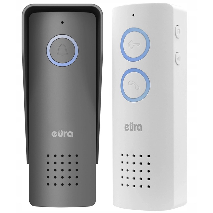 Kit interfon wireless, EURA, plastic, 15.8 x 6.2 x 5.5 cm, alb/gri
