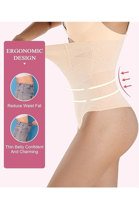 Lenjerie Modelatoare pentru Femei CheChury, Tanga, Talie Inalta, Invizibile, Controlul Burtii, Bej, XL