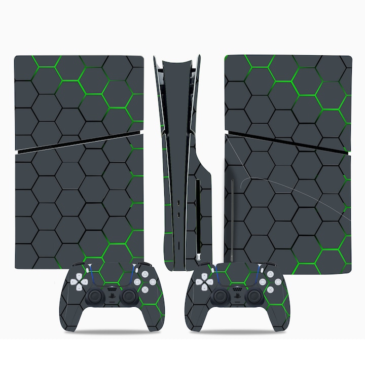 Stngtsrv pentru consola PS5 Disc Edition si setul de protectie Gamepad - include 1 carcasa pentru consola si 2 mansoane de protectie Gamepad, autocolante Anime durabile, rezistente la zgarieturi, 0043