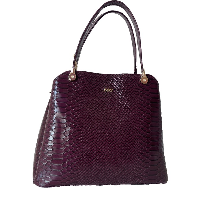Geanta Dama, Office, Zea, Premium, Lucrata Manual, Piele Naturala mov Tip croco, 2 manere fixe, 32x26x14 cm