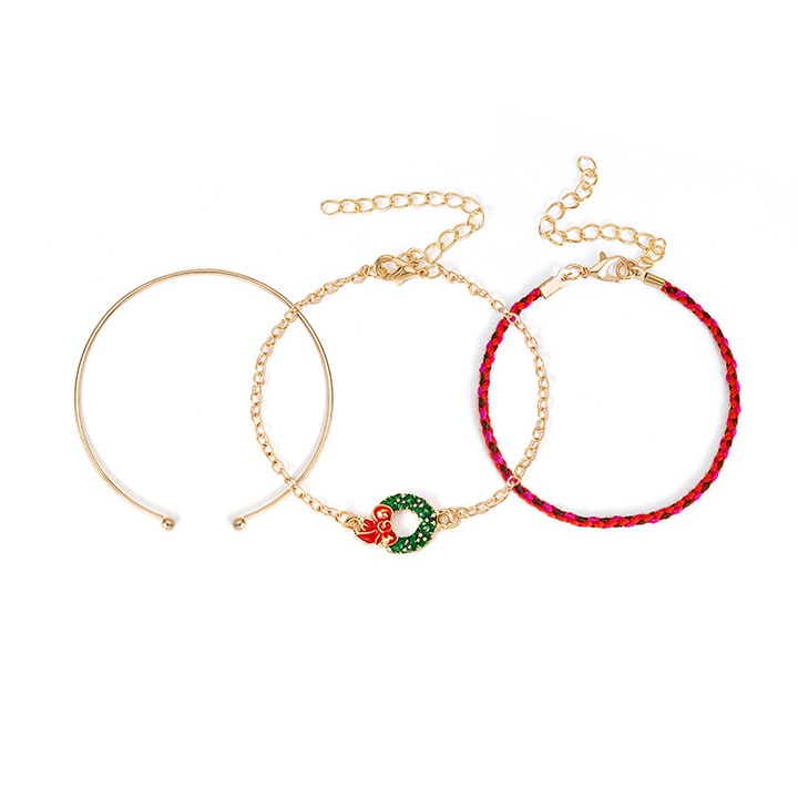 Set 3 bratari dama, Tematica Craciun, aliaj, coroane de Craciun