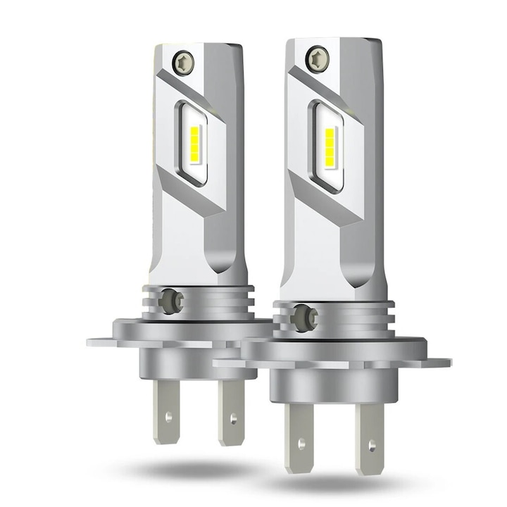 Set 2 becuri LED H7 mini, Auxito® lumina 6500K, 16000 lumeni, Fara cablu si ventilator