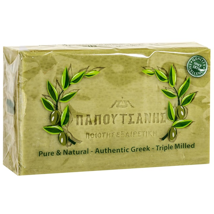 Твърд сапун Papoutsanis, зехтин, зелен, вместимост 125гр