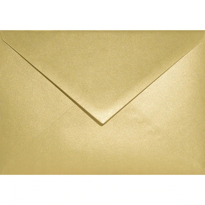Комплект декоративни метални пликове, Netuno, Sirio Pearl, C6, 114x162 мм, мокро запечатване, V-образен, 110 г/м2, хартия, златна, 100 бр